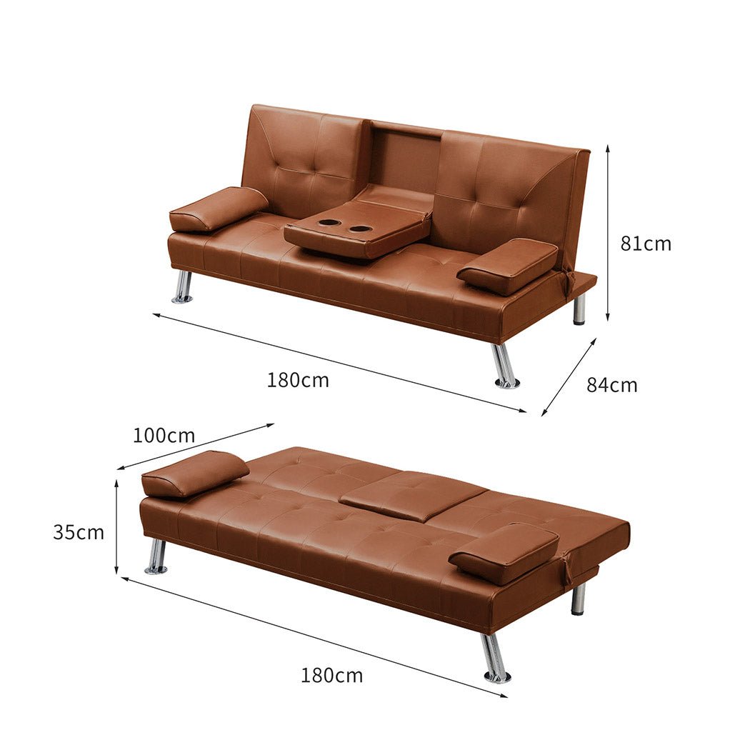 3 - Seater Adjustable Recliner Sofa Bed with Cup Holders - Brown - Rivercity House & Home Co. (ABN 18 642 972 209) - Affordable Modern Furniture Australia