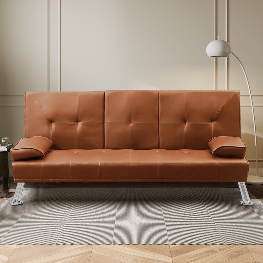 3 - Seater Adjustable Recliner Sofa Bed with Cup Holders - Brown - Rivercity House & Home Co. (ABN 18 642 972 209) - Affordable Modern Furniture Australia