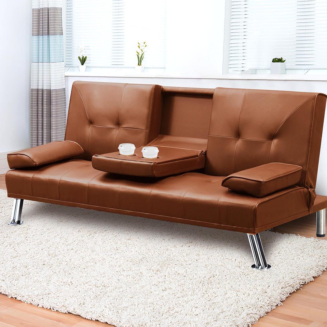 3 - Seater Adjustable Recliner Sofa Bed with Cup Holders - Brown - Rivercity House & Home Co. (ABN 18 642 972 209) - Affordable Modern Furniture Australia