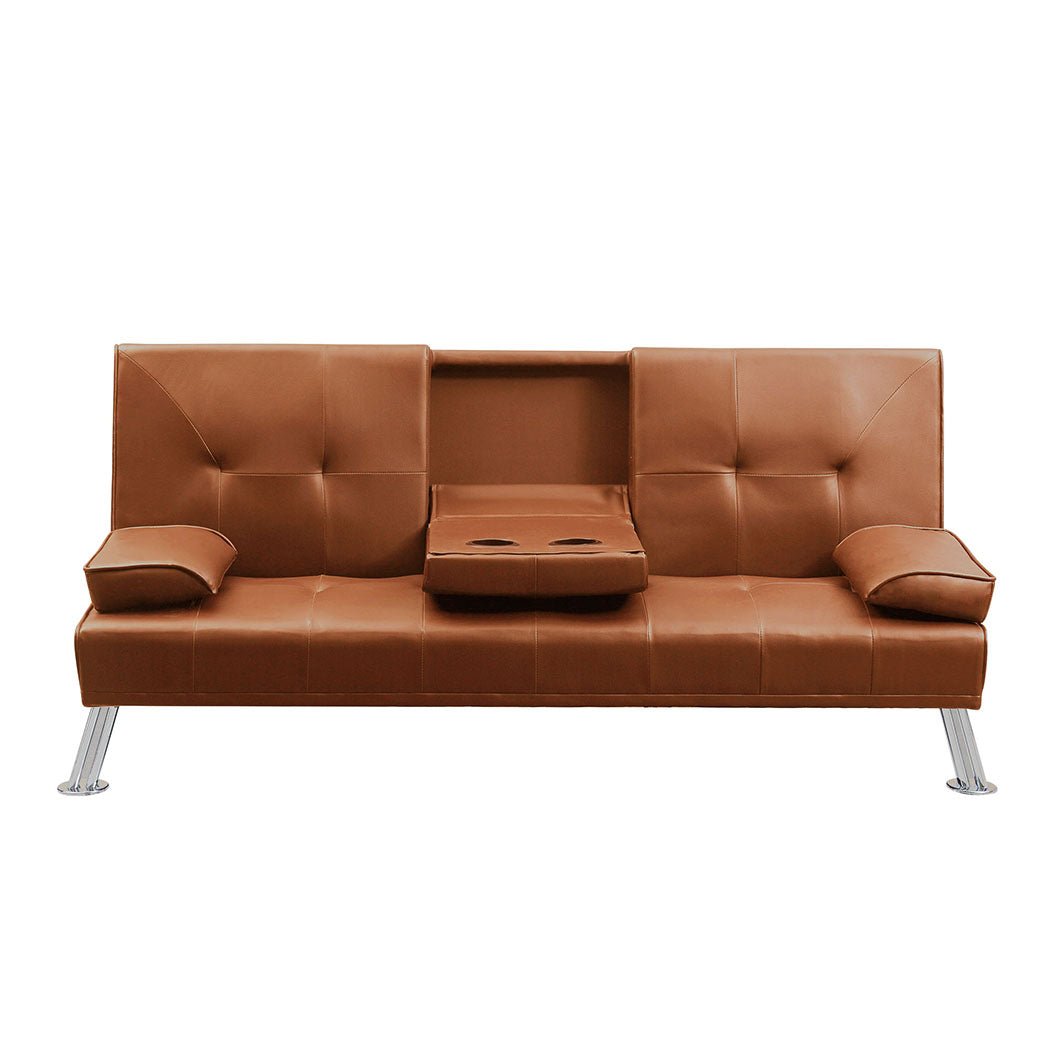 3 - Seater Adjustable Recliner Sofa Bed with Cup Holders - Brown - Rivercity House & Home Co. (ABN 18 642 972 209) - Affordable Modern Furniture Australia
