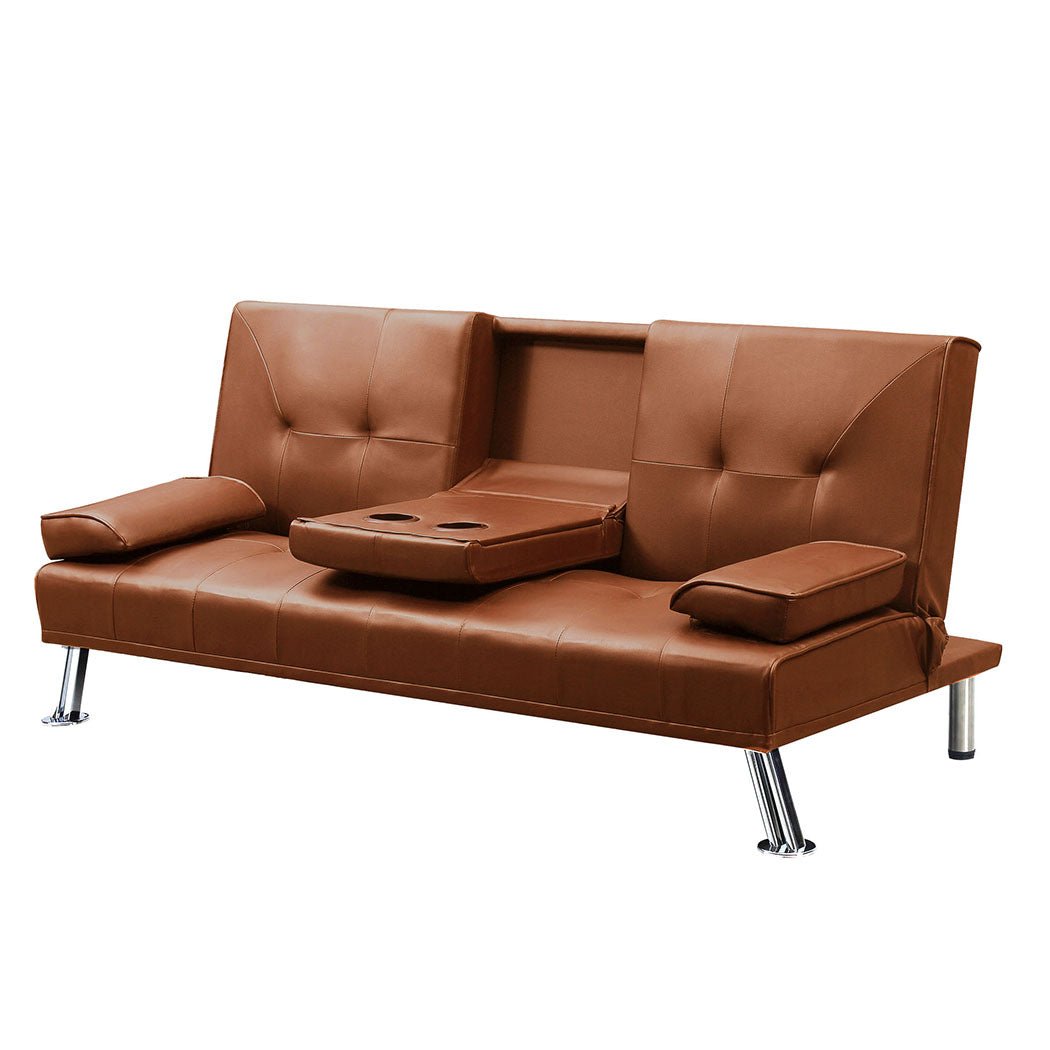 3 - Seater Adjustable Recliner Sofa Bed with Cup Holders - Brown - Rivercity House & Home Co. (ABN 18 642 972 209) - Affordable Modern Furniture Australia