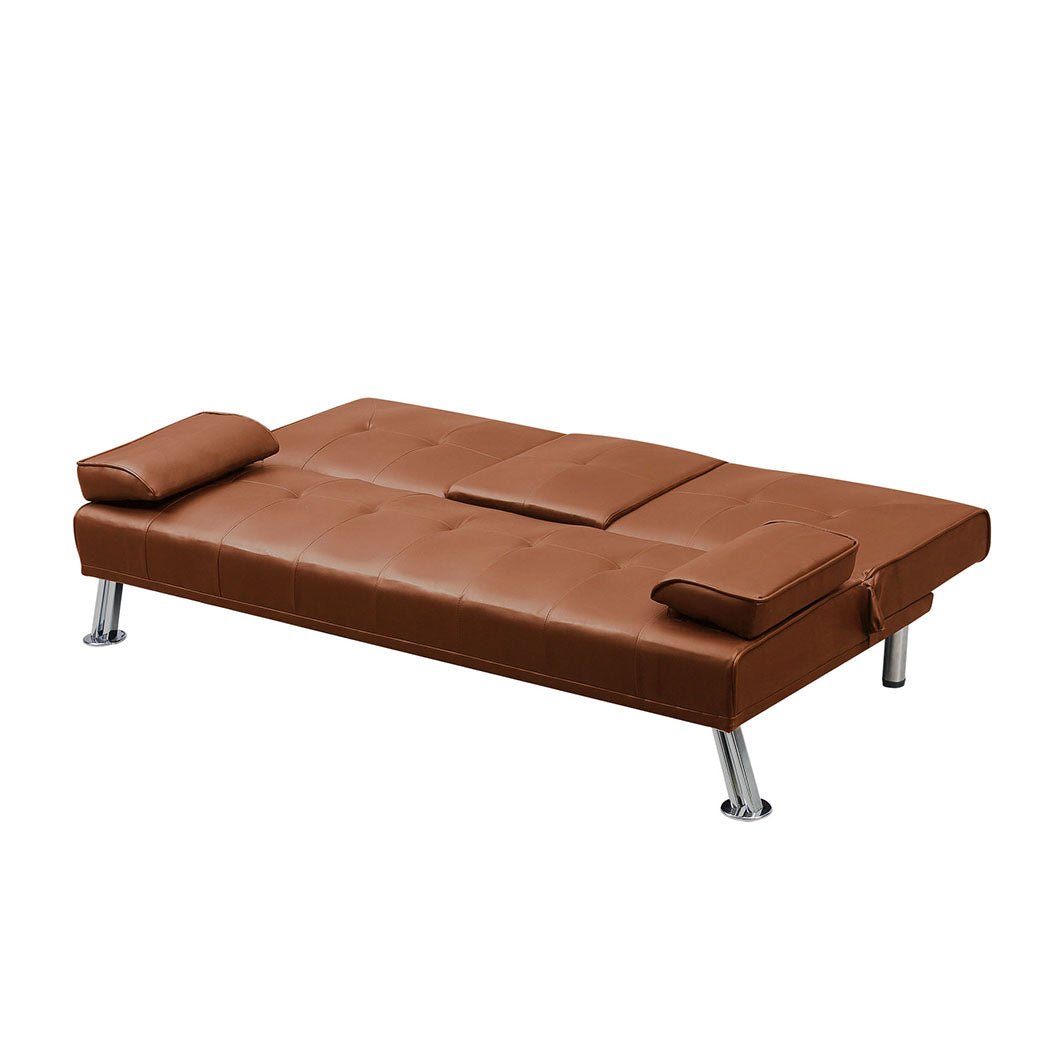 3 - Seater Adjustable Recliner Sofa Bed with Cup Holders - Brown - Rivercity House & Home Co. (ABN 18 642 972 209) - Affordable Modern Furniture Australia