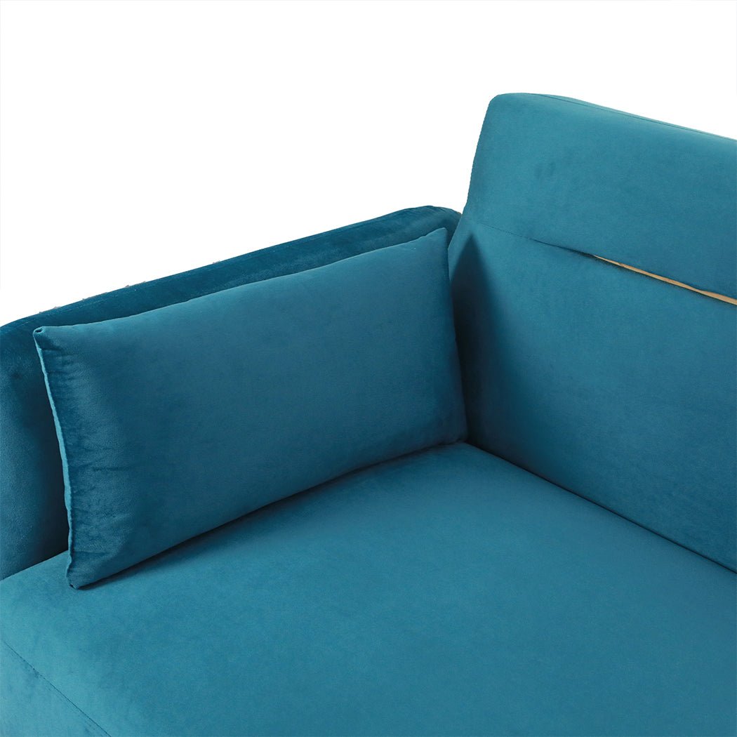 3 - Seater Convertible Sofa Bed with Velvet Upholstery - Peacock Blue - Rivercity House & Home Co. (ABN 18 642 972 209) - Affordable Modern Furniture Australia