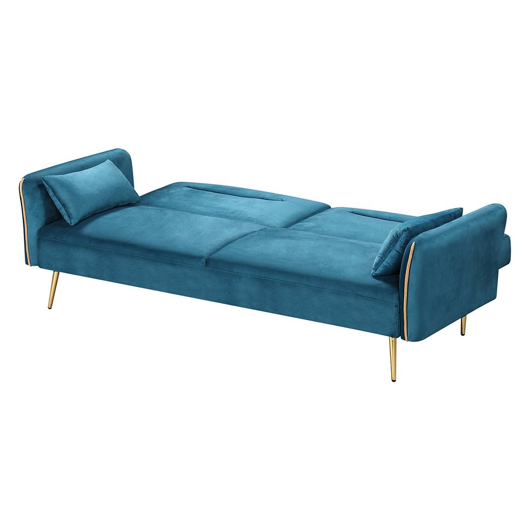 3 - Seater Convertible Sofa Bed with Velvet Upholstery - Peacock Blue - Rivercity House & Home Co. (ABN 18 642 972 209) - Affordable Modern Furniture Australia