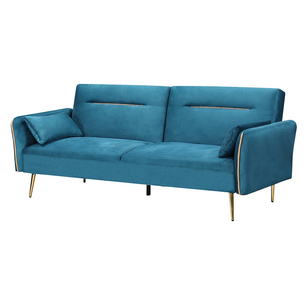 3 - Seater Convertible Sofa Bed with Velvet Upholstery - Peacock Blue - Rivercity House & Home Co. (ABN 18 642 972 209) - Affordable Modern Furniture Australia