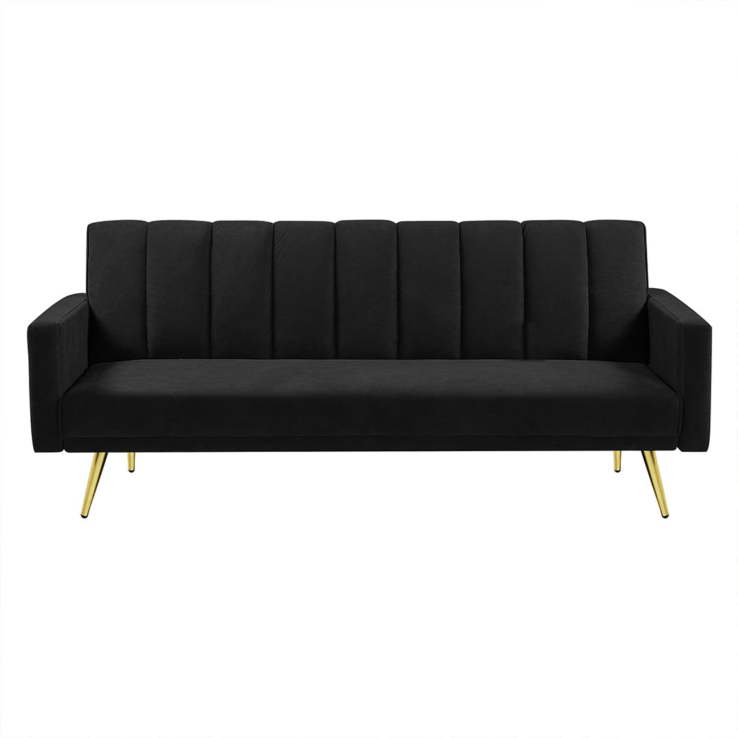 3 - Seater Convertible Velvet Sofa Bed Recliner Lounge Sleeper - Black - Rivercity House & Home Co. (ABN 18 642 972 209) - Affordable Modern Furniture Australia