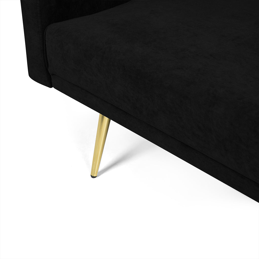 3 - Seater Convertible Velvet Sofa Bed Recliner Lounge Sleeper - Black - Rivercity House & Home Co. (ABN 18 642 972 209) - Affordable Modern Furniture Australia