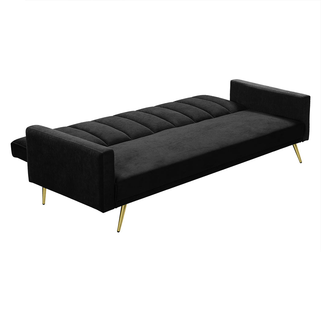 3 - Seater Convertible Velvet Sofa Bed Recliner Lounge Sleeper - Black - Rivercity House & Home Co. (ABN 18 642 972 209) - Affordable Modern Furniture Australia
