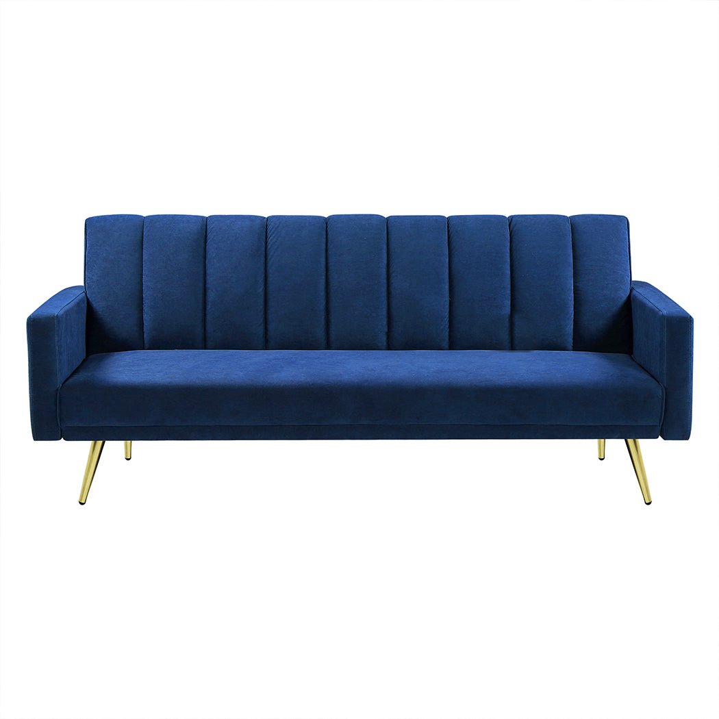 3 - Seater Convertible Velvet Sofa Bed Recliner Lounge Sleeper - Blue - Rivercity House & Home Co. (ABN 18 642 972 209) - Affordable Modern Furniture Australia