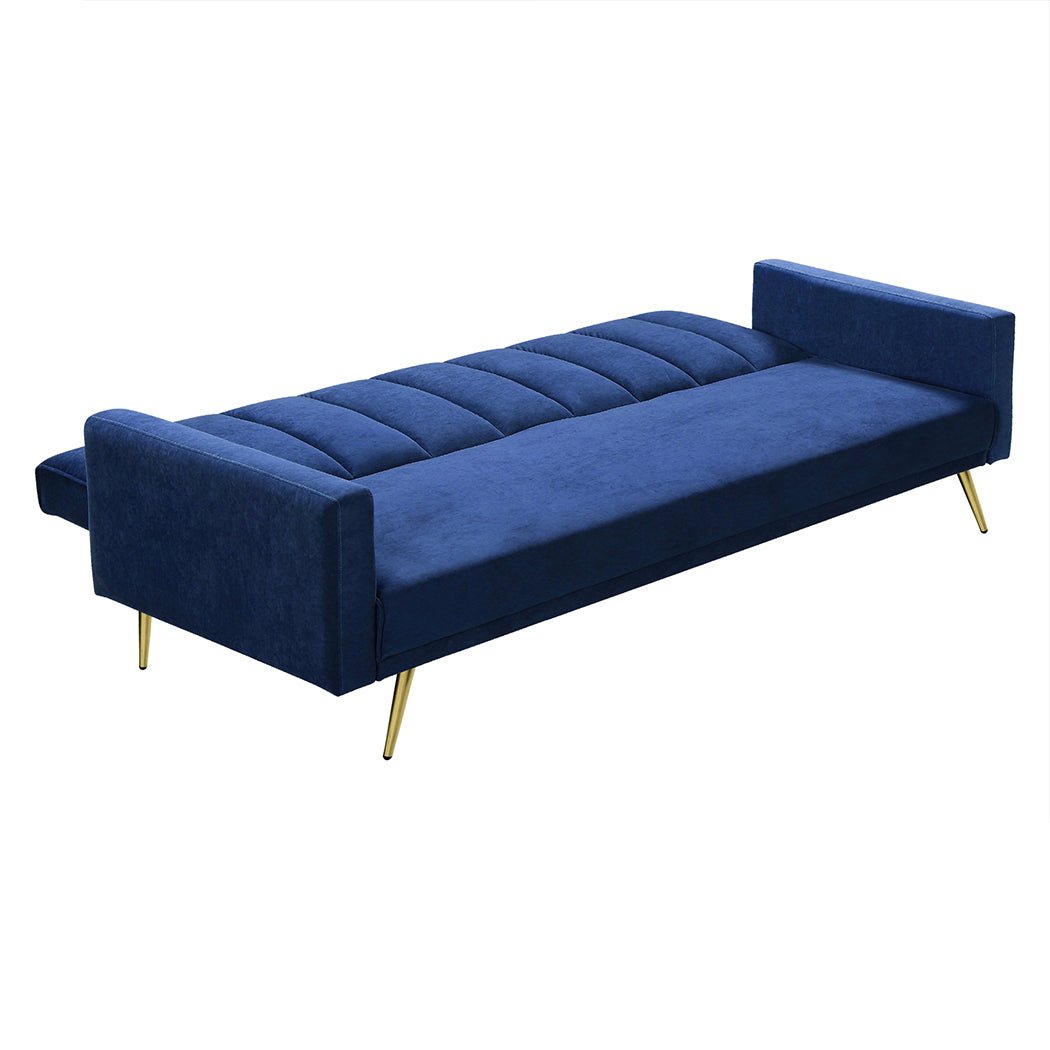 3 - Seater Convertible Velvet Sofa Bed Recliner Lounge Sleeper - Blue - Rivercity House & Home Co. (ABN 18 642 972 209) - Affordable Modern Furniture Australia