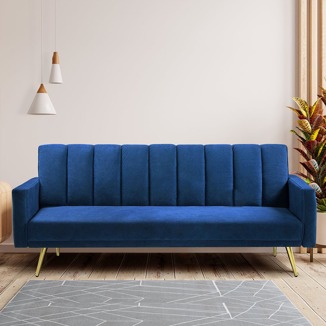 3 - Seater Convertible Velvet Sofa Bed Recliner Lounge Sleeper - Blue - Rivercity House & Home Co. (ABN 18 642 972 209) - Affordable Modern Furniture Australia