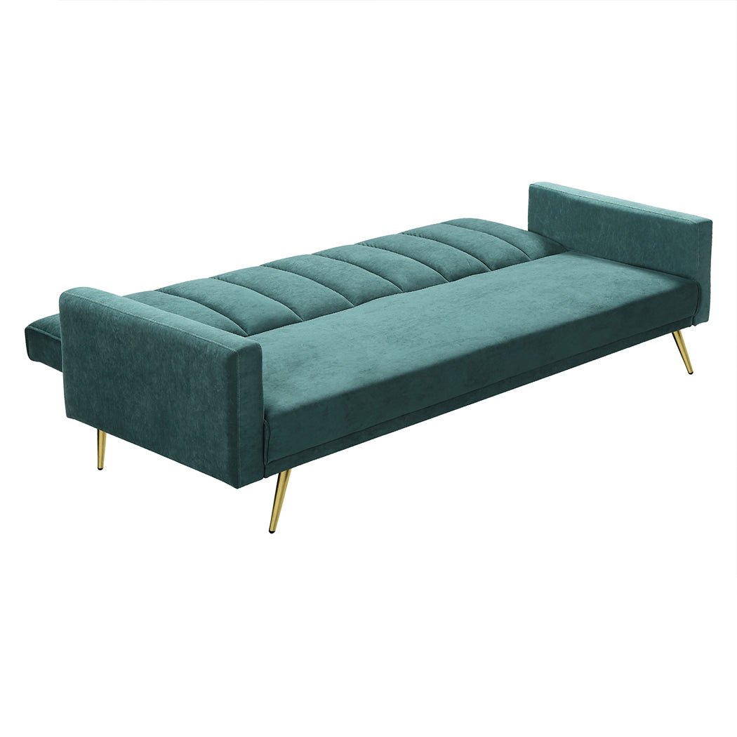 3 - Seater Convertible Velvet Sofa Bed Recliner Lounge Sleeper - Green - Rivercity House & Home Co. (ABN 18 642 972 209) - Affordable Modern Furniture Australia