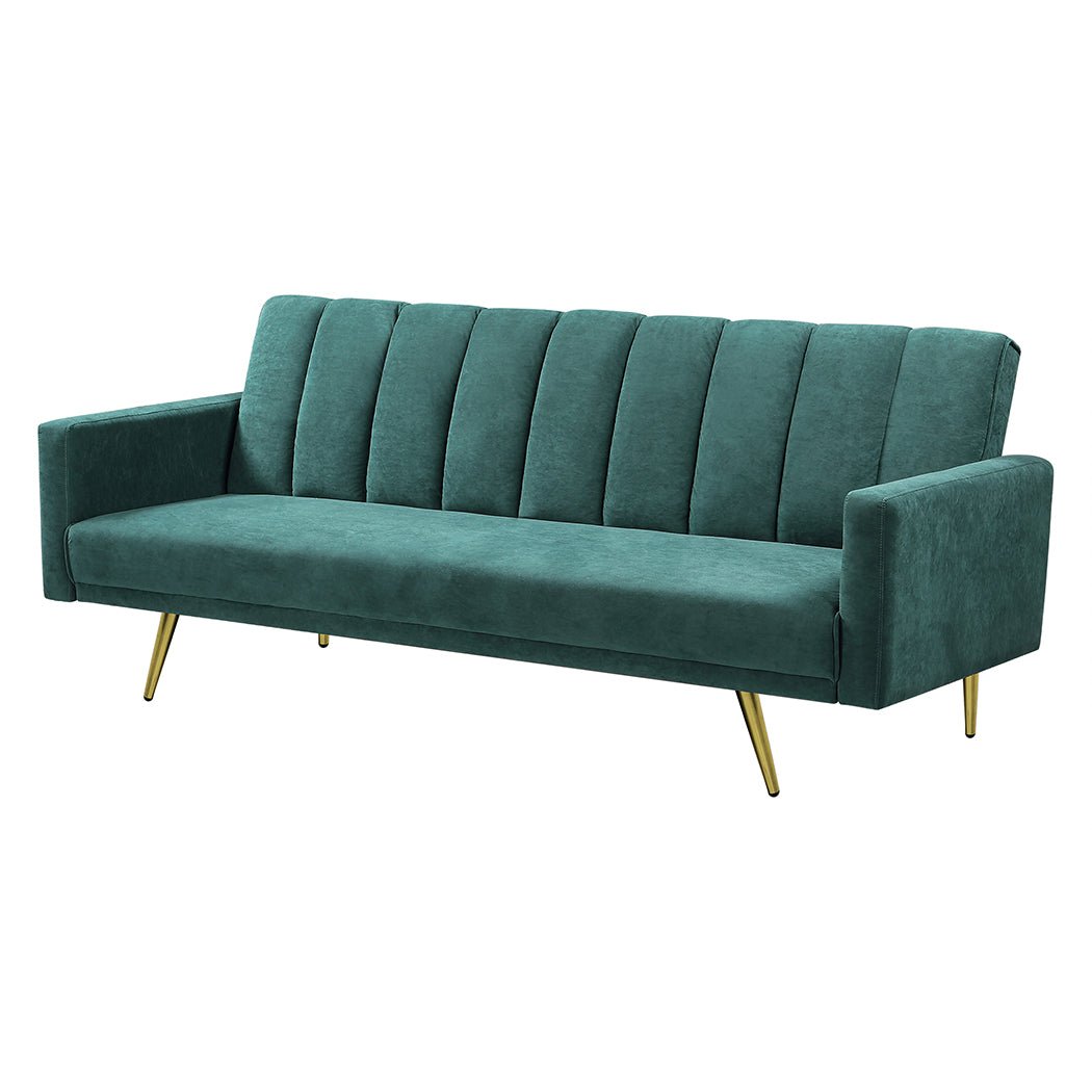3 - Seater Convertible Velvet Sofa Bed Recliner Lounge Sleeper - Green - Rivercity House & Home Co. (ABN 18 642 972 209) - Affordable Modern Furniture Australia