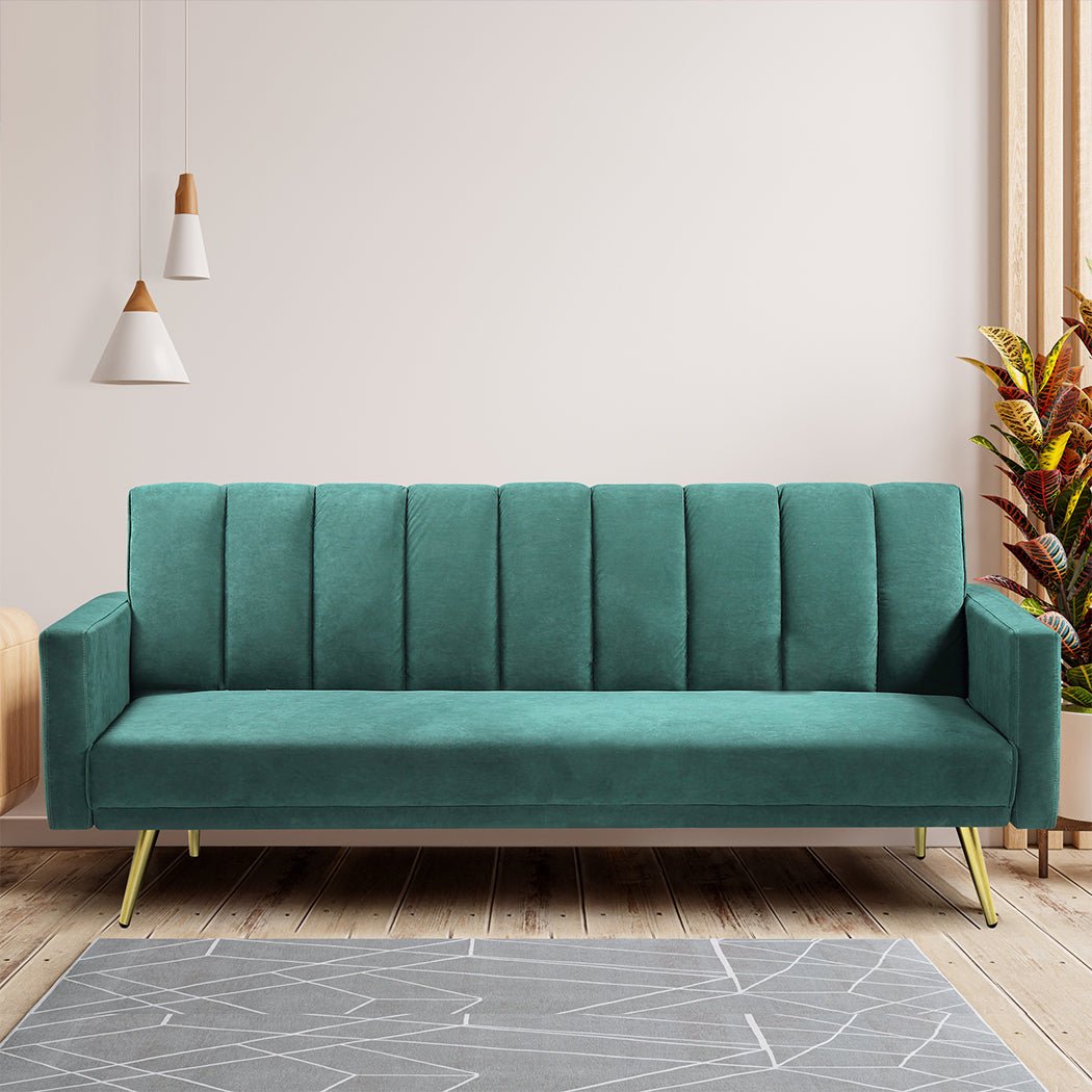 3 - Seater Convertible Velvet Sofa Bed Recliner Lounge Sleeper - Green - Rivercity House & Home Co. (ABN 18 642 972 209) - Affordable Modern Furniture Australia