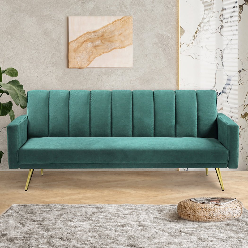 3 - Seater Convertible Velvet Sofa Bed Recliner Lounge Sleeper - Green - Rivercity House & Home Co. (ABN 18 642 972 209) - Affordable Modern Furniture Australia