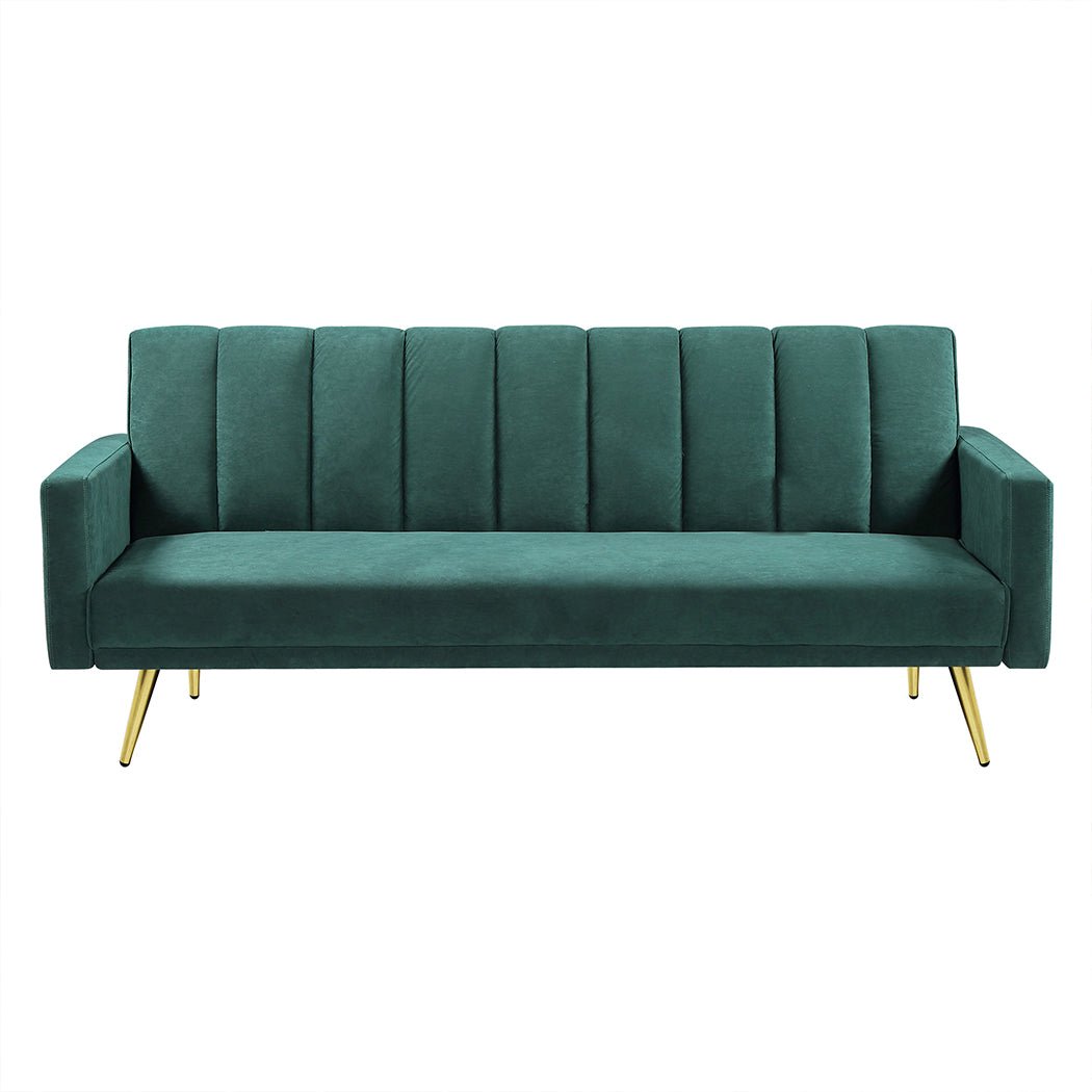 3 - Seater Convertible Velvet Sofa Bed Recliner Lounge Sleeper - Green - Rivercity House & Home Co. (ABN 18 642 972 209) - Affordable Modern Furniture Australia