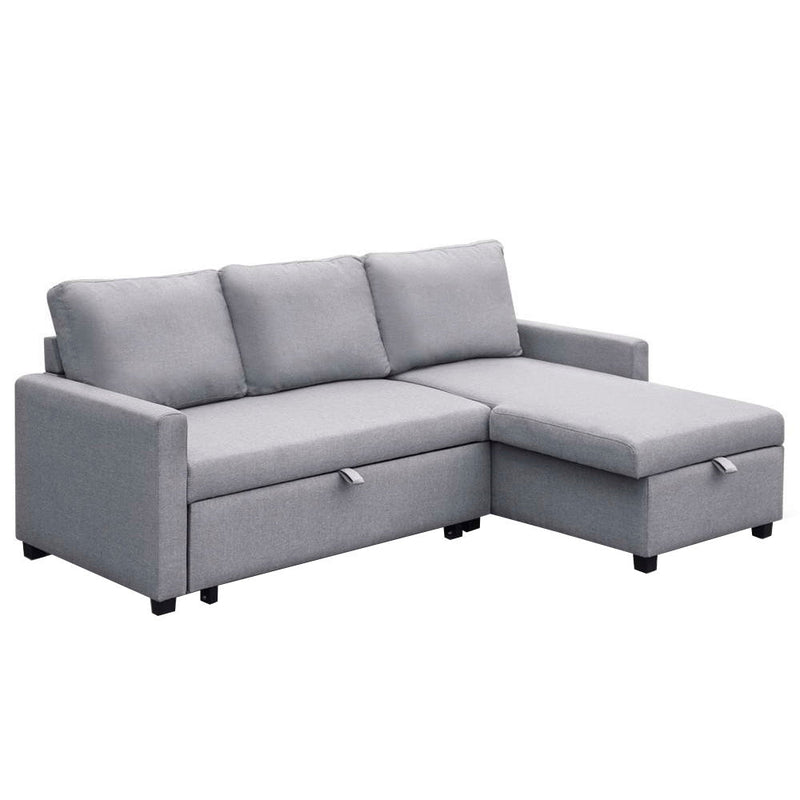 3 Seater Fabric Sofa Bed with Storage - Grey - Furniture > Sofas - Rivercity House & Home Co. (ABN 18 642 972 209) - Affordable Modern Furniture Australia