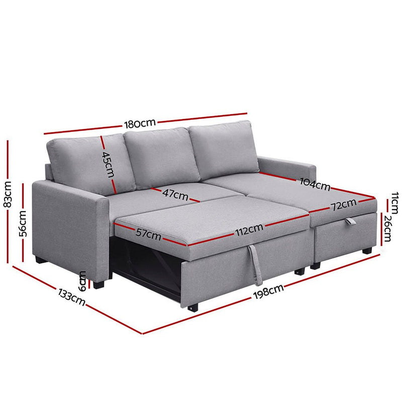 3 Seater Fabric Sofa Bed with Storage - Grey - Furniture > Sofas - Rivercity House & Home Co. (ABN 18 642 972 209) - Affordable Modern Furniture Australia