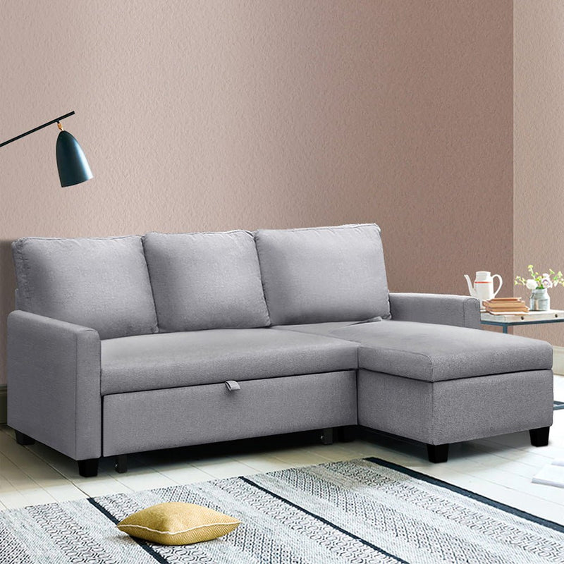 3 Seater Fabric Sofa Bed with Storage - Grey - Furniture > Sofas - Rivercity House & Home Co. (ABN 18 642 972 209) - Affordable Modern Furniture Australia