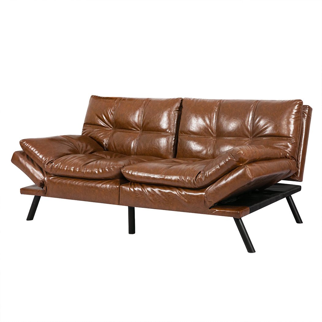 3 - Seater PU Leather Sofa Bed Futon Recliner Lounge - Brown - Rivercity House & Home Co. (ABN 18 642 972 209) - Affordable Modern Furniture Australia