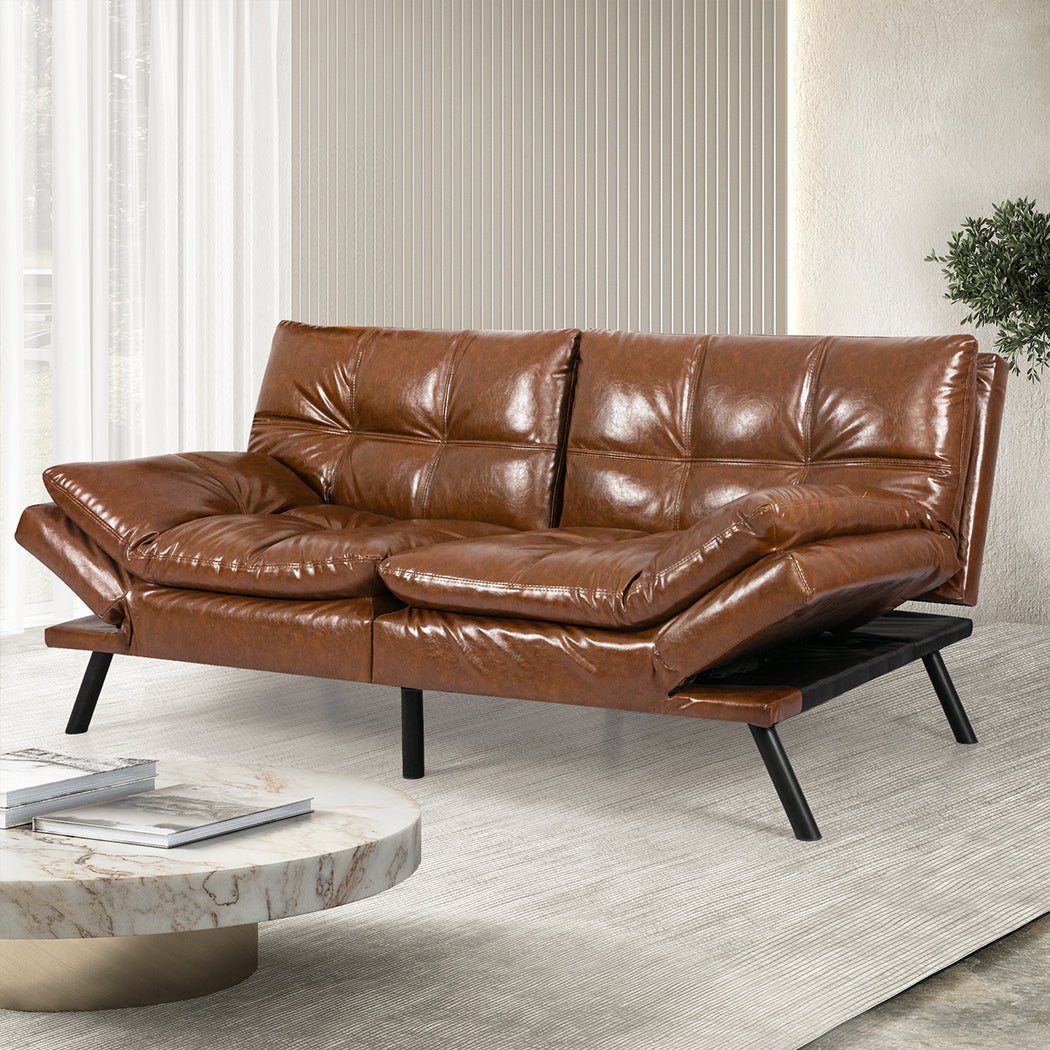 3 - Seater PU Leather Sofa Bed Futon Recliner Lounge - Brown - Rivercity House & Home Co. (ABN 18 642 972 209) - Affordable Modern Furniture Australia