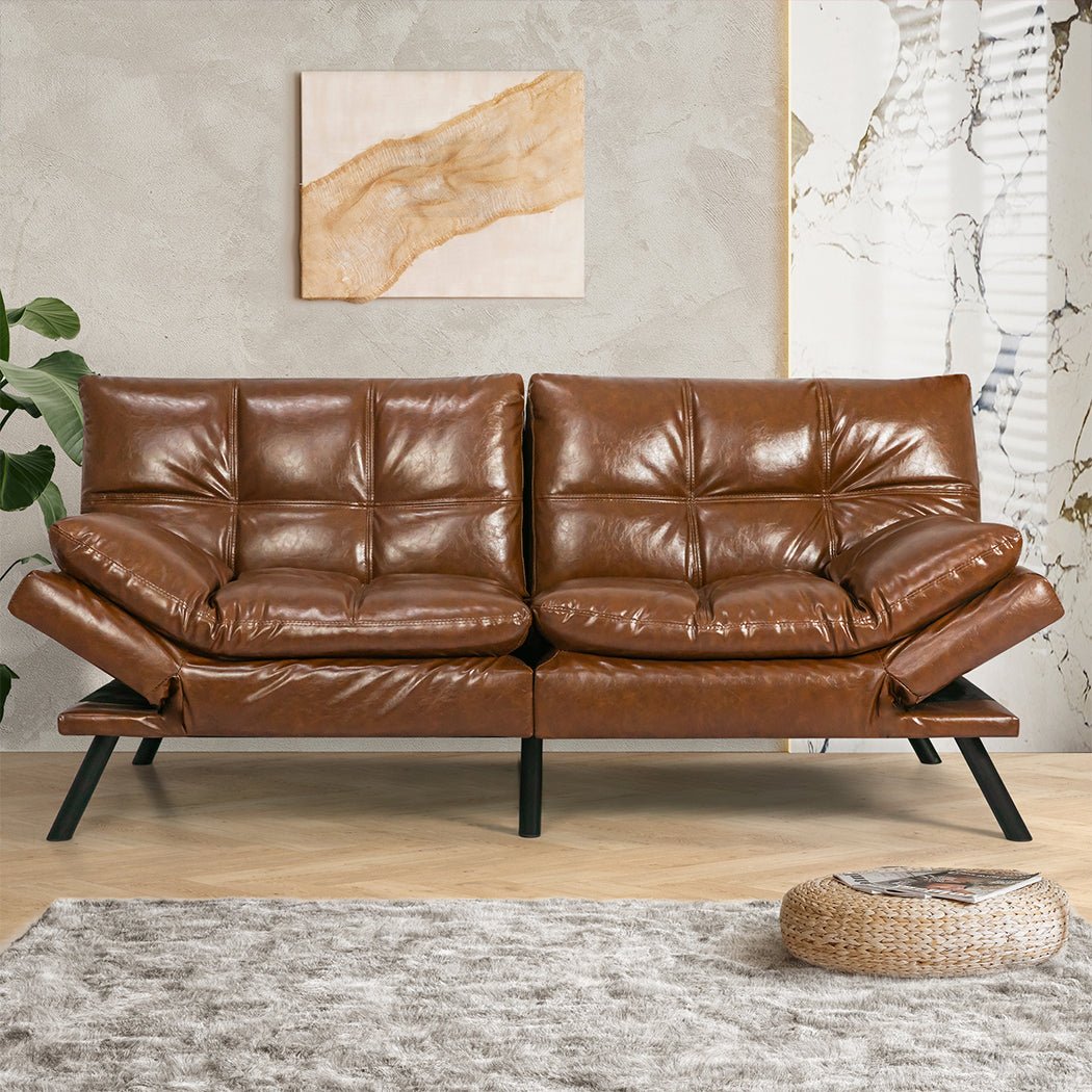 3 - Seater PU Leather Sofa Bed Futon Recliner Lounge - Brown - Rivercity House & Home Co. (ABN 18 642 972 209) - Affordable Modern Furniture Australia