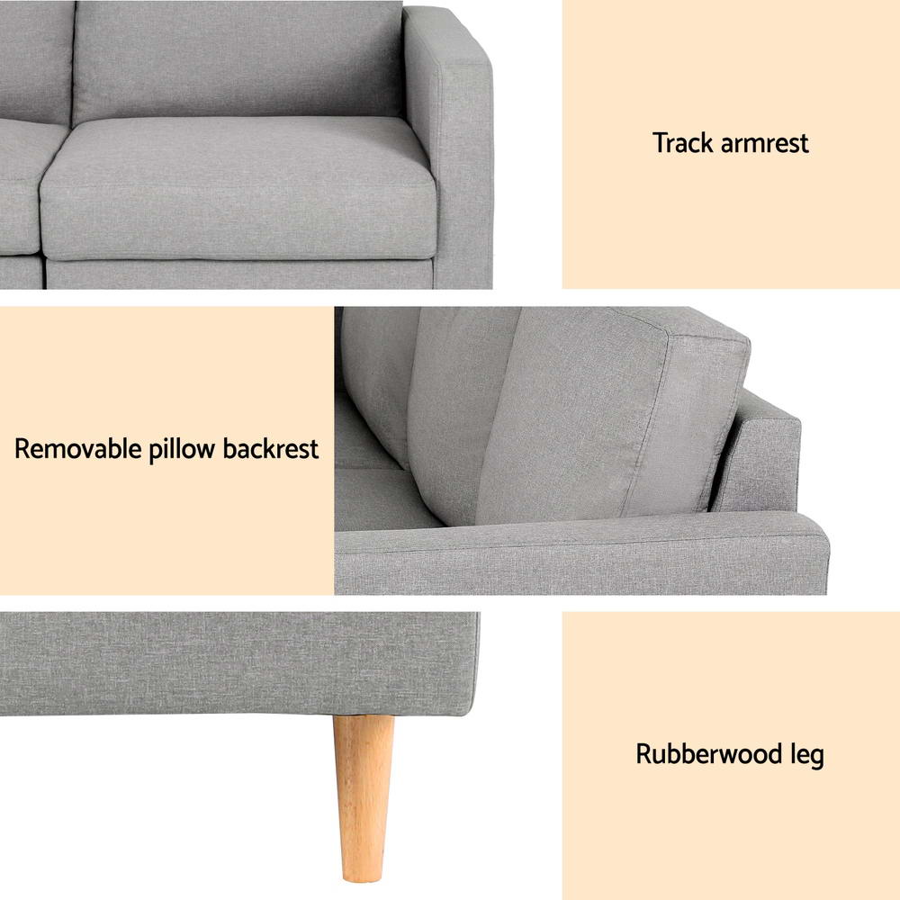 3 Seater Sofa 225cm Linen Fabric Grey - Furniture > Sofas > Sofas & Sofa Beds - Rivercity House & Home Co. (ABN 18 642 972 209) - Affordable Modern Furniture Australia