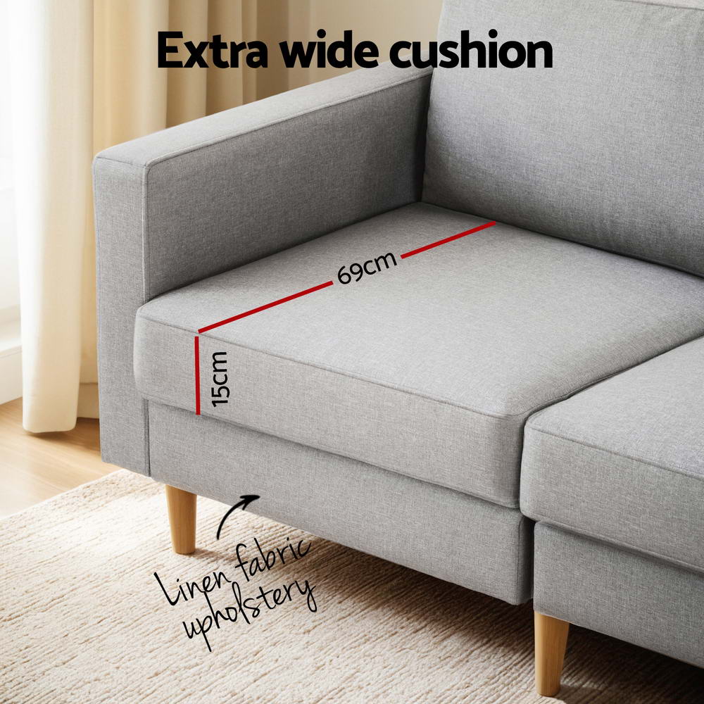 3 Seater Sofa 225cm Linen Fabric Grey - Furniture > Sofas > Sofas & Sofa Beds - Rivercity House & Home Co. (ABN 18 642 972 209) - Affordable Modern Furniture Australia