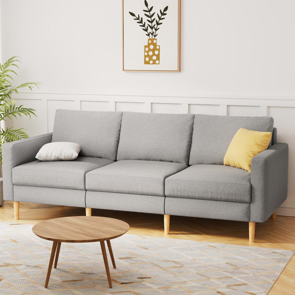 3 Seater Sofa 225cm Linen Fabric Grey - Furniture > Sofas > Sofas & Sofa Beds - Rivercity House & Home Co. (ABN 18 642 972 209) - Affordable Modern Furniture Australia