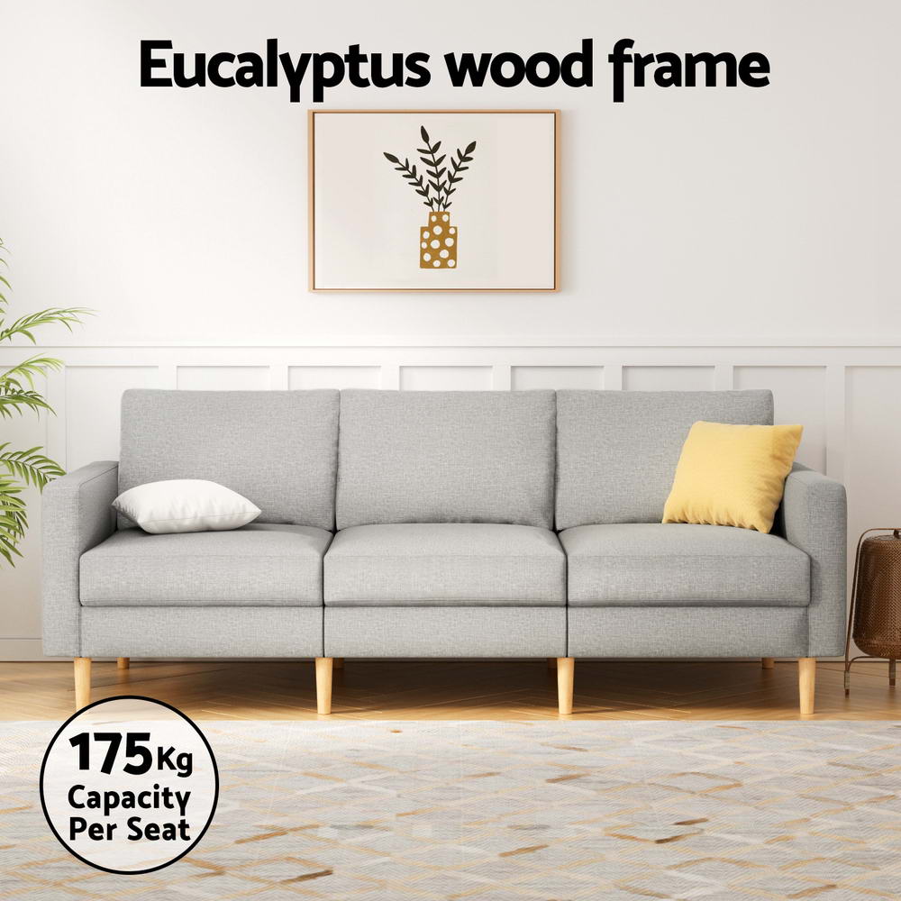 3 Seater Sofa 225cm Linen Fabric Grey - Furniture > Sofas > Sofas & Sofa Beds - Rivercity House & Home Co. (ABN 18 642 972 209) - Affordable Modern Furniture Australia
