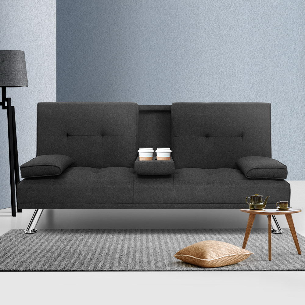 3 Seater Sofa Bed Recliner Futon (Dark Grey) - Rivercity House & Home Co. (ABN 18 642 972 209) - Affordable Modern Furniture Australia