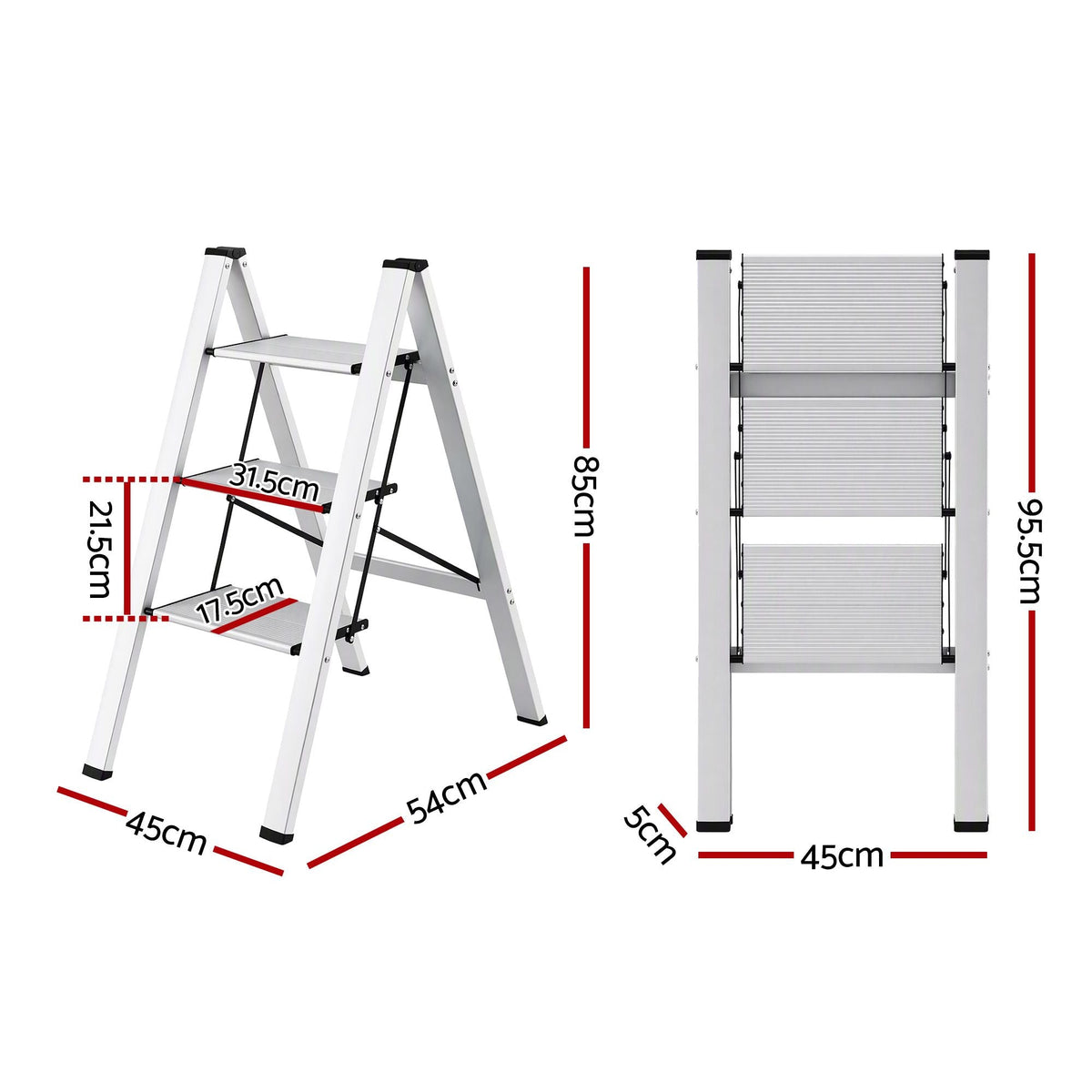 3 Step Folding Aluminium Step Ladder with Platform - Silver - Tools > Industrial Tools > Ladders & Scaffolding - Rivercity House & Home Co. (ABN 18 642 972 209) - Affordable Modern Furniture Australia