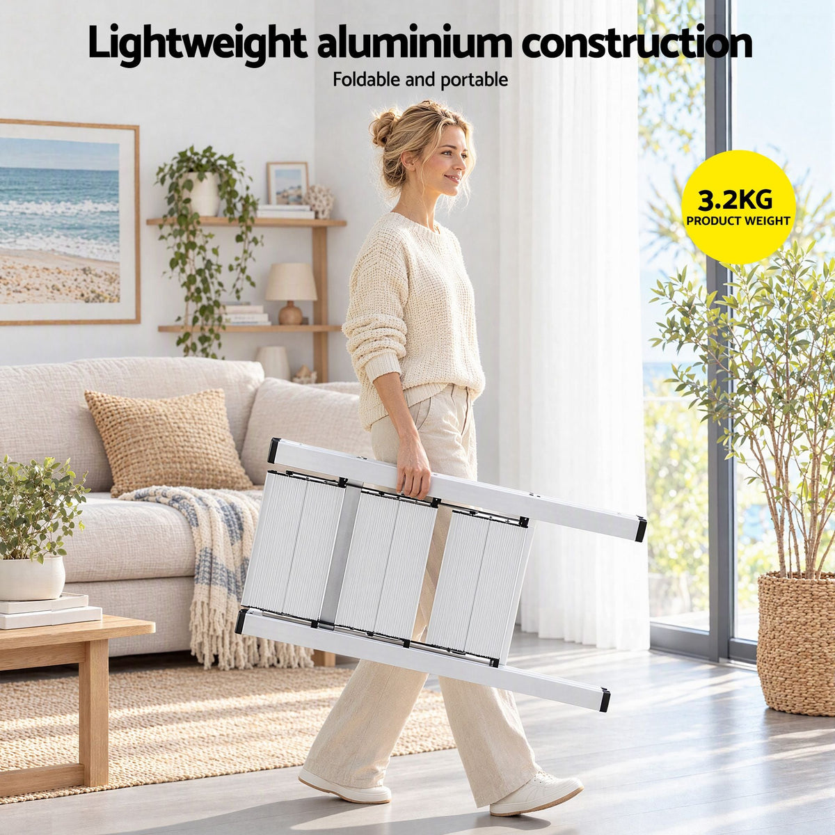 3 Step Folding Aluminium Step Ladder with Platform - Silver - Tools > Industrial Tools > Ladders & Scaffolding - Rivercity House & Home Co. (ABN 18 642 972 209) - Affordable Modern Furniture Australia