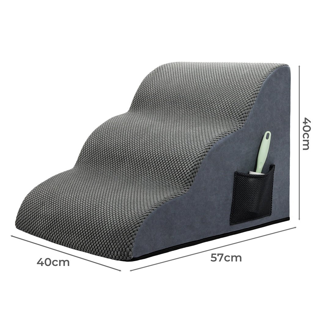 3 - Step Pet Stairs with High - Density Foam and Non - Slip Surface - Grey - Rivercity House & Home Co. (ABN 18 642 972 209) - Affordable Modern Furniture Australia