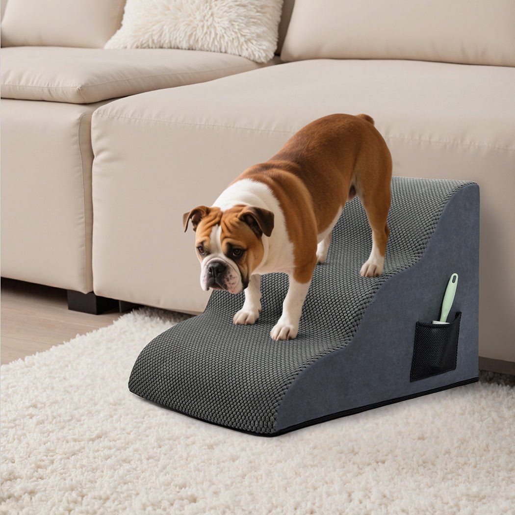 3 - Step Pet Stairs with High - Density Foam and Non - Slip Surface - Grey - Rivercity House & Home Co. (ABN 18 642 972 209) - Affordable Modern Furniture Australia