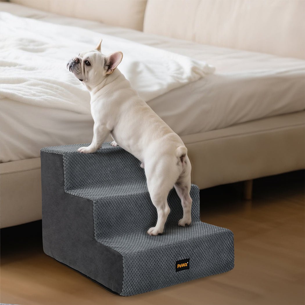 3 - Step Pet Stairs with High - Density Foam Dog Ramp - Grey - Rivercity House & Home Co. (ABN 18 642 972 209) - Affordable Modern Furniture Australia