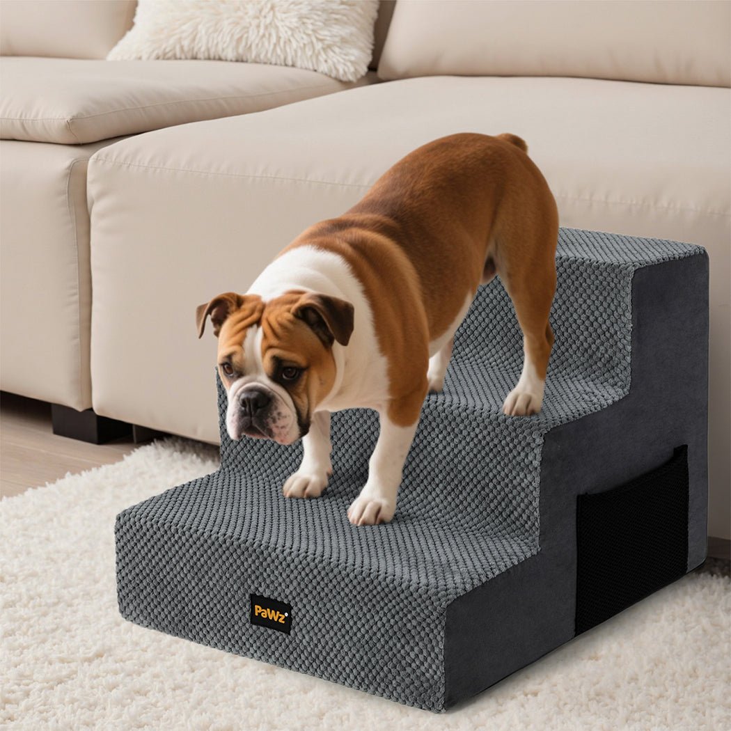 3 - Step Pet Stairs with High - Density Foam Dog Ramp - Grey - Rivercity House & Home Co. (ABN 18 642 972 209) - Affordable Modern Furniture Australia