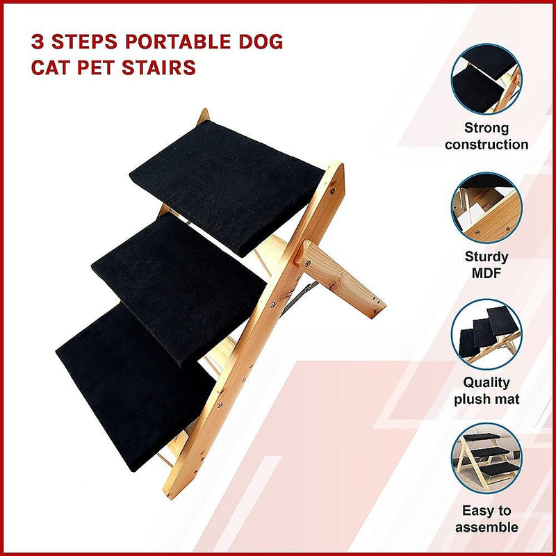 3 Steps Portable Dog Cat Pet Stairs - Pet Care - Rivercity House & Home Co. (ABN 18 642 972 209) - Affordable Modern Furniture Australia