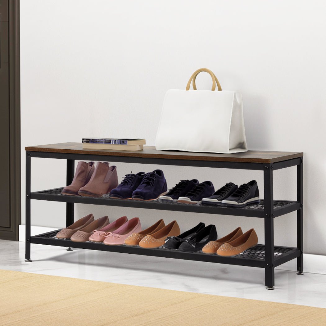3 - Tier 100cm Shoe Rack Bench - Black - Rivercity House & Home Co. (ABN 18 642 972 209) - Affordable Modern Furniture Australia