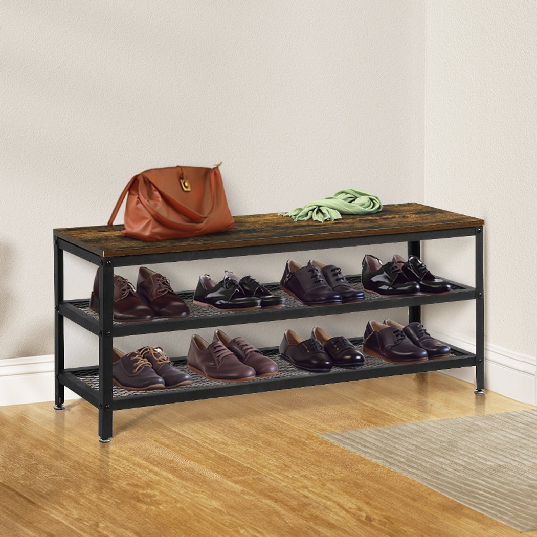 3 - Tier 100cm Shoe Rack Bench - Black - Rivercity House & Home Co. (ABN 18 642 972 209) - Affordable Modern Furniture Australia