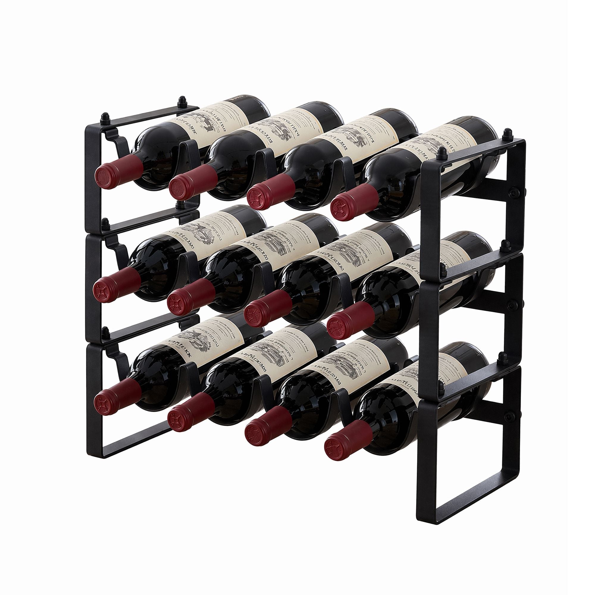 3-Tier 12-Bottle Wine Rack Metal Storage - Black - Furniture > Dining > Wine Racks - Rivercity House & Home Co. (ABN 18 642 972 209) - Affordable Modern Furniture Australia