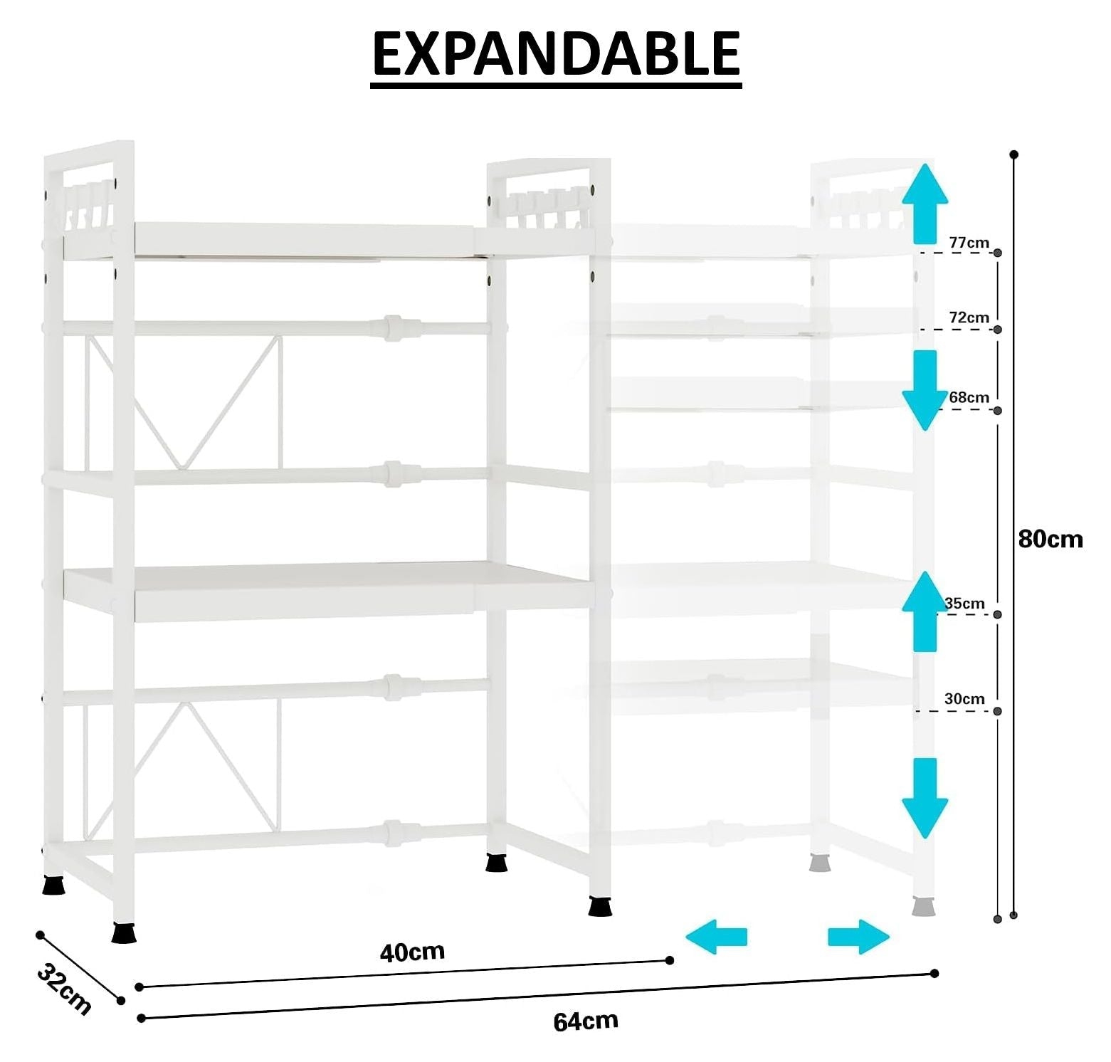 3 - Tier Adjustable Metal Microwave Oven Rack with 6 Utensil Hooks for Countertop Storage - Black - Appliances > Kitchen Appliances > Microwave Ovens - Rivercity House & Home Co. (ABN 18 642 972 209) - Affordable Modern Furniture Australia