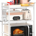 3-Tier Adjustable Metal Microwave Oven Rack with 6 Utensil Hooks for Countertop Storage - Black