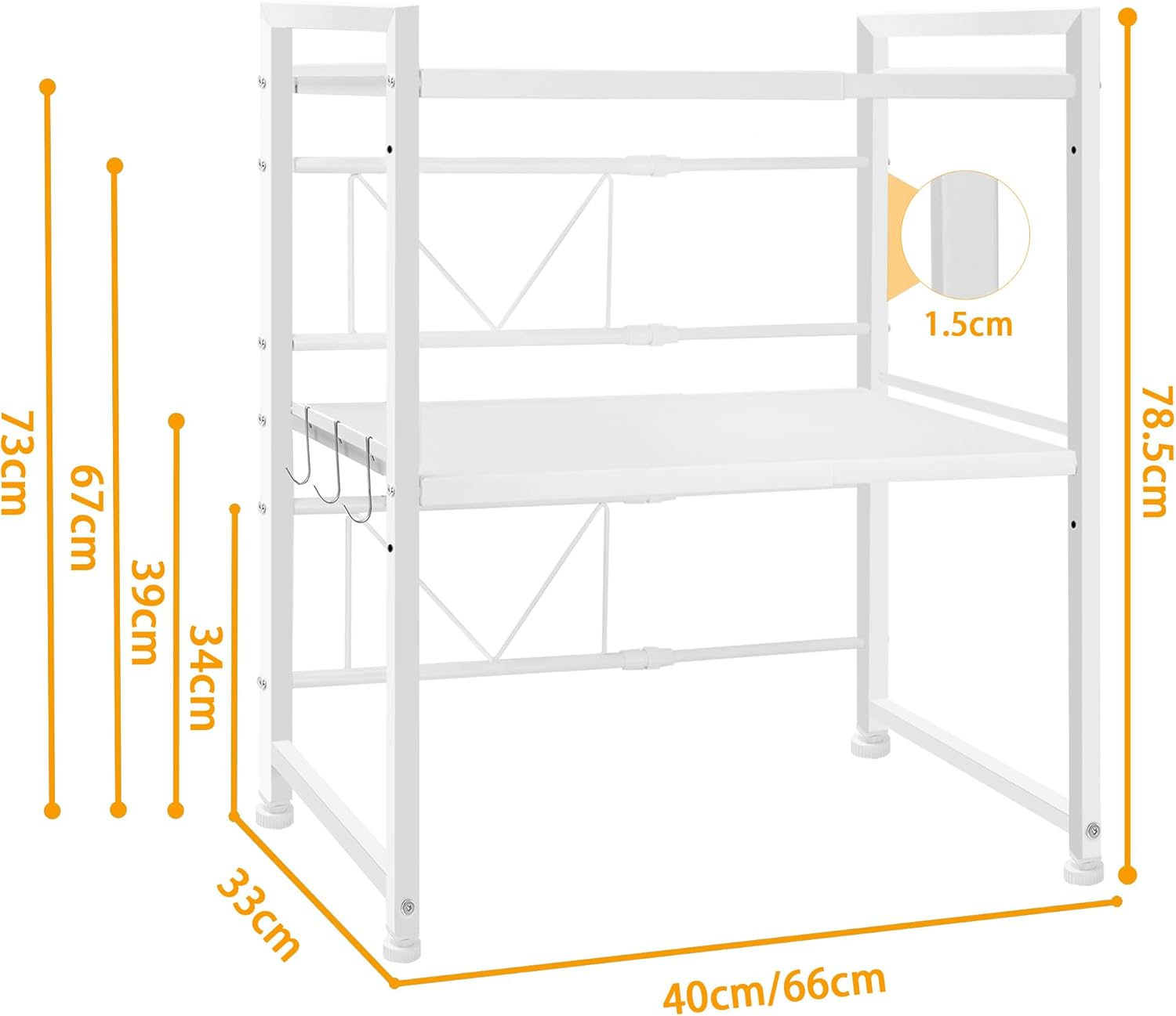 3 - Tier Adjustable Metal Microwave Oven Rack with 6 Utensil Hooks for Countertop Storage - Black - Appliances > Kitchen Appliances > Microwave Ovens - Rivercity House & Home Co. (ABN 18 642 972 209) - Affordable Modern Furniture Australia
