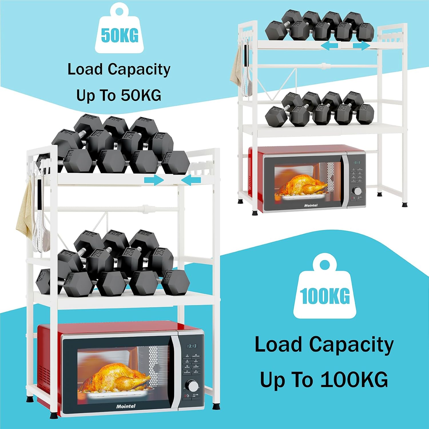 3 - Tier Adjustable Metal Microwave Oven Rack with 6 Utensil Hooks for Countertop Storage - Black - Appliances > Kitchen Appliances > Microwave Ovens - Rivercity House & Home Co. (ABN 18 642 972 209) - Affordable Modern Furniture Australia