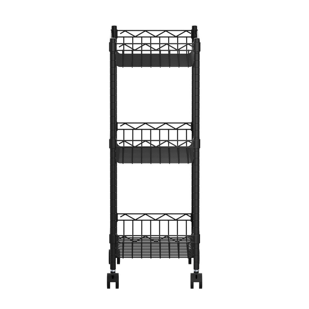 3 - Tier Adjustable Shelving Unit with Wheels for Garage & Kitchen Storage - Black - Furniture > Dining > Kitchen & Dining Trolleys - Rivercity House & Home Co. (ABN 18 642 972 209) - Affordable Modern Furniture Australia