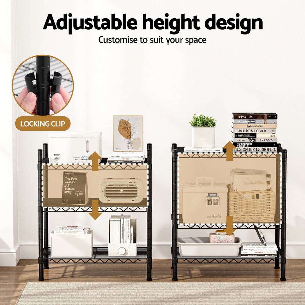 3 - Tier Adjustable Steel Shelving Unit Garage Kitchen Storage Rack - Black - Furniture > Dining > Kitchen & Dining Trolleys - Rivercity House & Home Co. (ABN 18 642 972 209) - Affordable Modern Furniture Australia