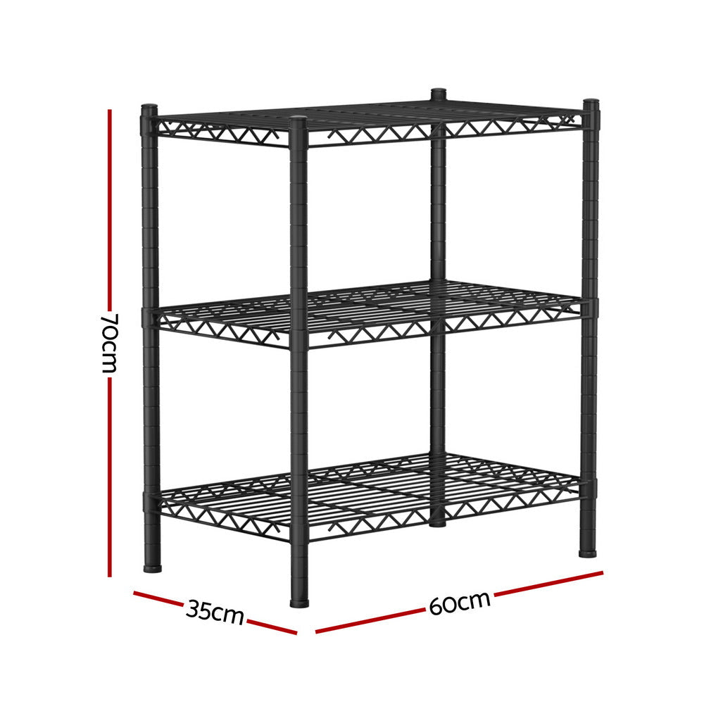 3 - Tier Adjustable Steel Shelving Unit Garage Kitchen Storage Rack - Black - Furniture > Dining > Kitchen & Dining Trolleys - Rivercity House & Home Co. (ABN 18 642 972 209) - Affordable Modern Furniture Australia