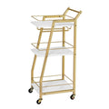 3-Tier Bar Cart Trolley with Wine Glass Holder and Marble-Effect Shelves 41cm - Gold & White