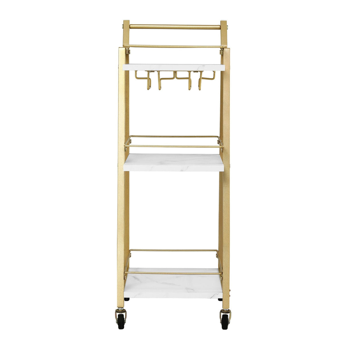 3-Tier Bar Cart Trolley with Wine Glass Holder and Marble Shelves 41cm - Gold & White - Furniture > Dining > Kitchen & Dining Trolleys - Rivercity House & Home Co. (ABN 18 642 972 209) - Affordable Modern Furniture Australia
